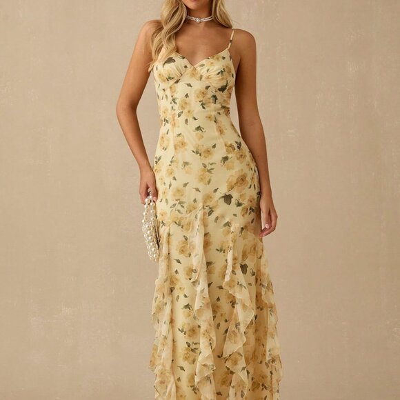 Yellow Elegant Women's Romantic Floral Maxi Dress - Picture 5 of 7